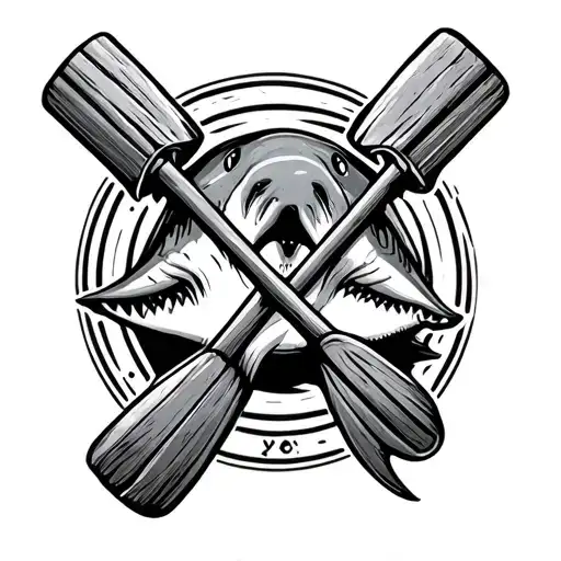 Shark And Crossed Rowing Oars Intertwined