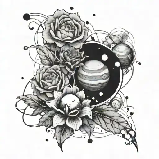 Planets Coming Out Of A Flower In A Line