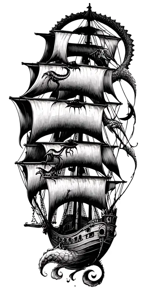 Deep Sea Creatures Under Water Pirate Ship