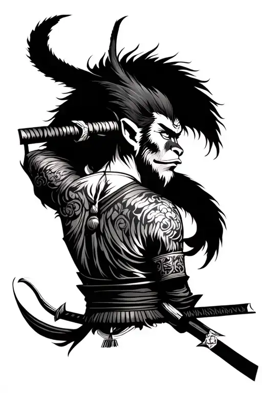 Sun Wukong Back Tattoo Samurai