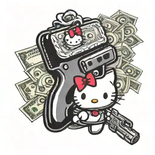 Hello Kitty Flexing Money Bag And Gun