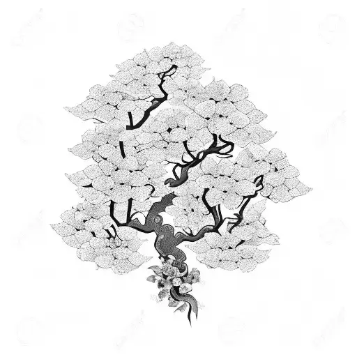 Design A Tattoo Featuring A Cherry Blossom Tree Surrounded By Sampaguita Flowers