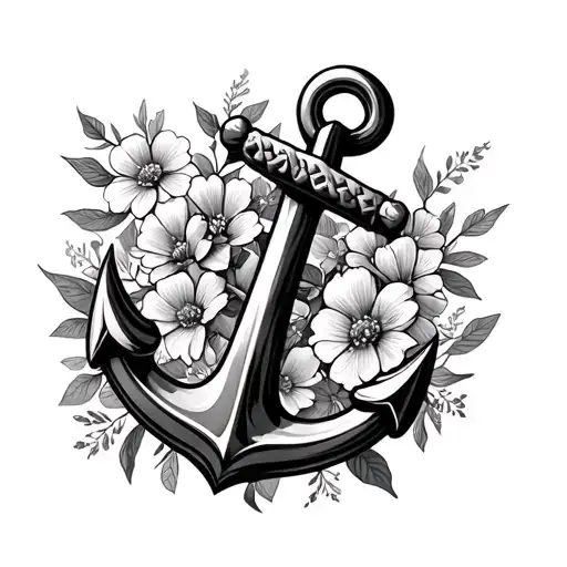 An Anchor Worn To The Bone In Many Small Flowers