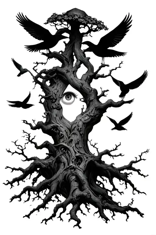 Poison Tree With Eye In Middle And Doves Flying