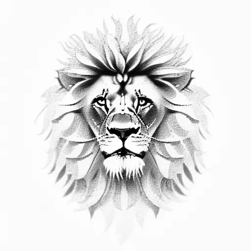 Male Lion And Flowers Around Lion