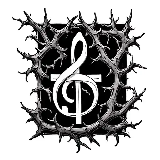 Treble Clef Vine Made Of Vines Merges Into Cross Made Of Thorns