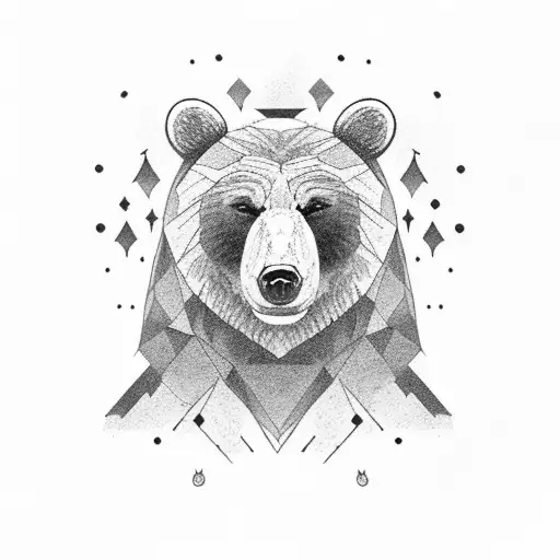 A Majestic Bear Standing In A Forest In A Black-grey Style