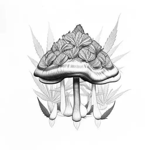 Cannabis Leaf And Mushrooms