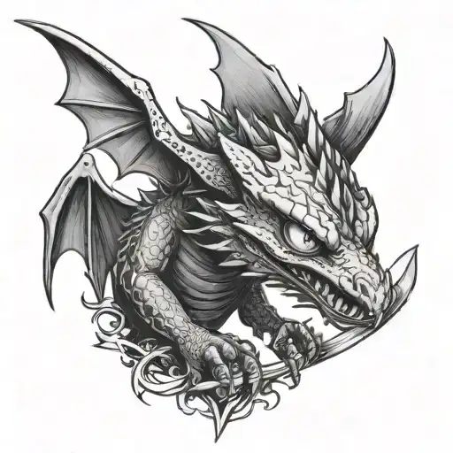 Toothless Breathing Fire While Holding A Sword In Its Claws