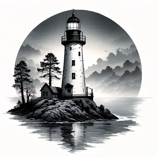 Light House Water And Fog