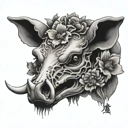 Japanese Flowers Boar Skull
