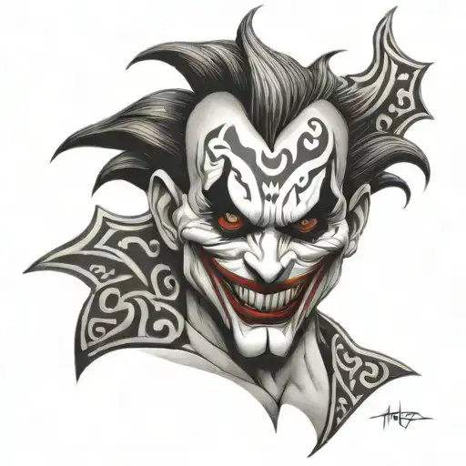 Design A Joker Character In A Maori Style Tattoo With Intricate Patterns And Symbols