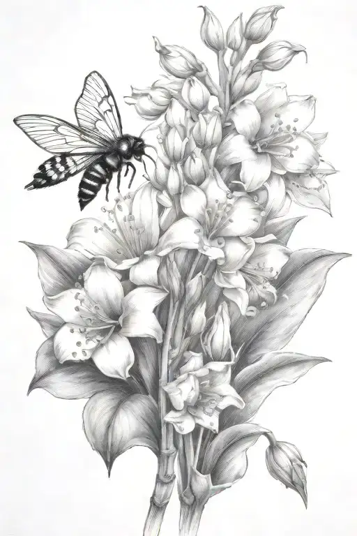 Lily Of The Valley Gladiolus Lotus Flowers Bloominwith Bee Flying Towards Living
