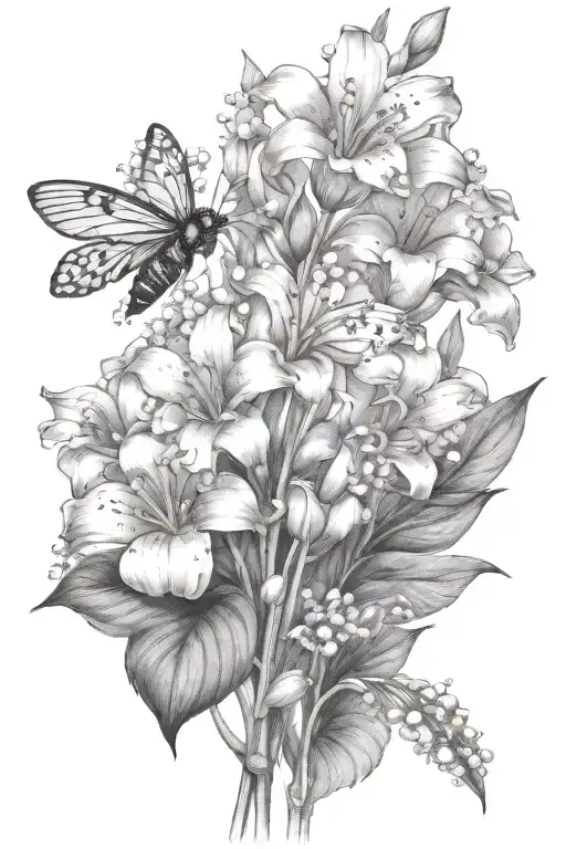 Lily Of The Valley Gladiolus Lotus Flowers Bloominwith Bee Flying Towards Living