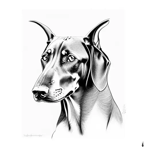 A Realistic Portrait Of A Doberman Dog With A Touch Of Black-grey Shading