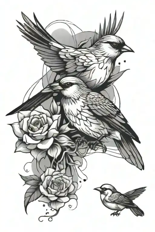 Abstract Tattoo With Flowers And Birds