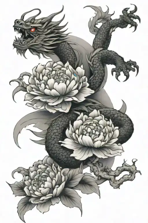 Japanese Dragon And Peonies