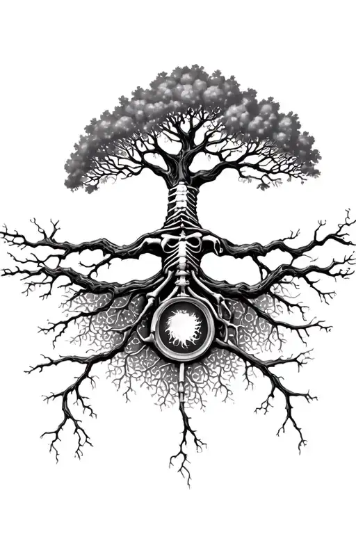 Tree Of Life With Elements And Roots As Skeletons