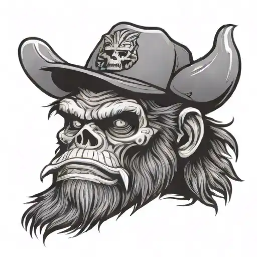 Bigfoot Head Wearing A Trucker Hat With Skull As Logo