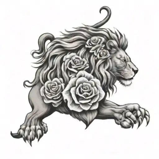 A Lion's Mane Made Of Swirling Roses And Music Symbols