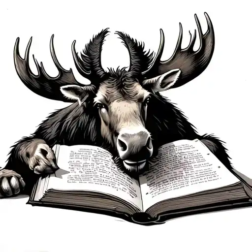 Moose Chewing On A Page From A Book Open In Front