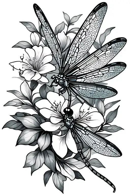 Dragonflies With Stained Glass Wings Intertwined With Belladonna And Oleander Flowers