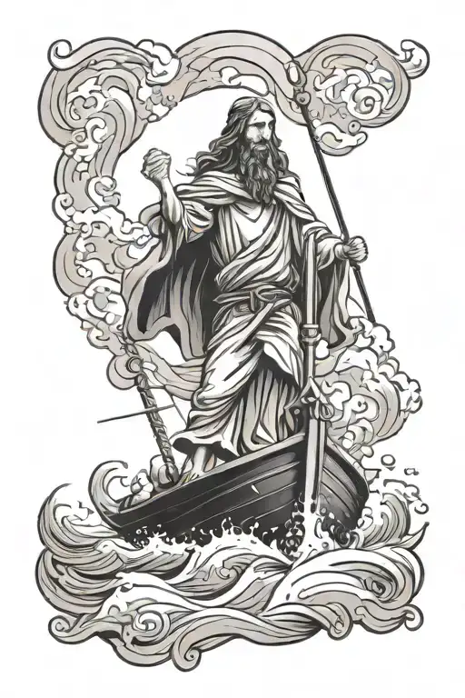 Jesus Calming The Storm On The Boat Floating