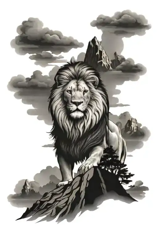 Lion On Mountain Peak