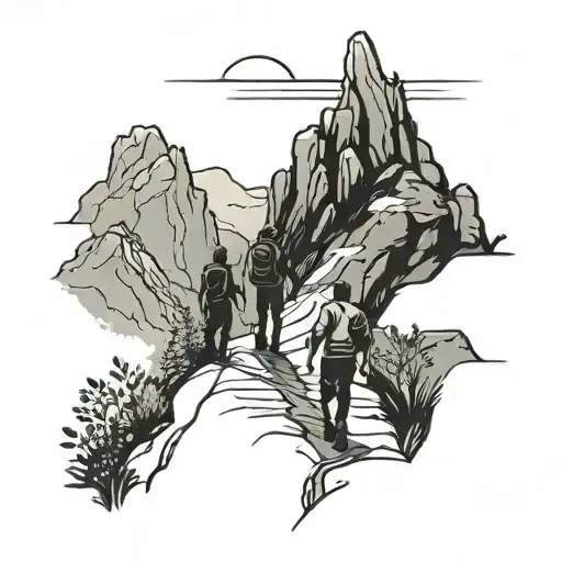 A Silhouette Of A Family Hiking Up A Mountain Trail With Jesus Walking Alongside Them