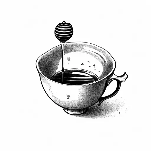 Tea Cup With A Honey On A Spoon And On The Moon