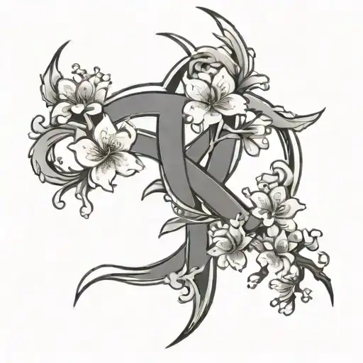 Kame Symbol With Cherry Blossom Flowers Surrounding