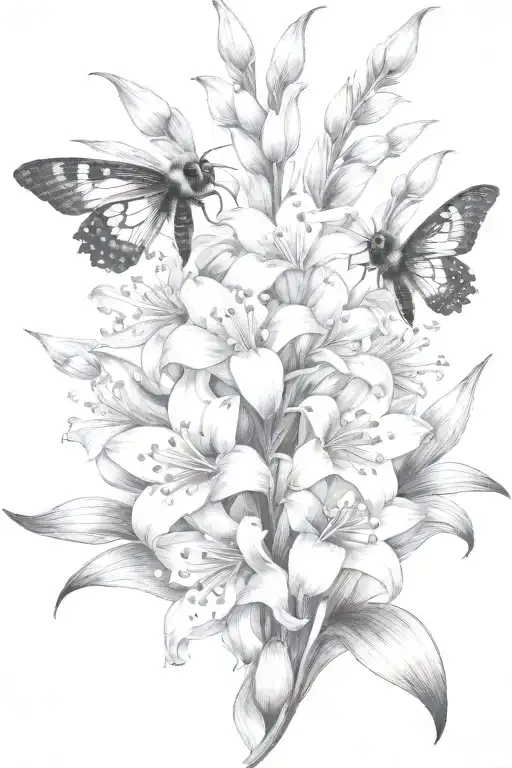 Lily Of The Valley Gladiolus Lotus Flowers Blooming With Bumblebee Flying Towards Living