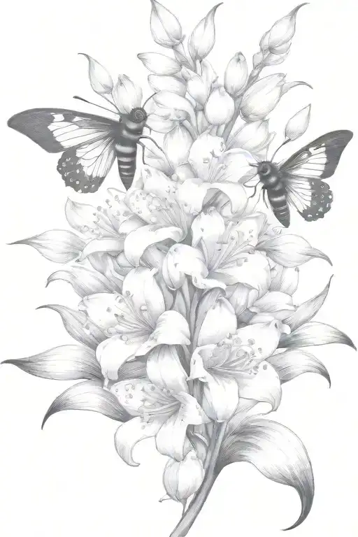 Lily Of The Valley Gladiolus Lotus Flowers Blooming With Bumblebee Flying Towards Living