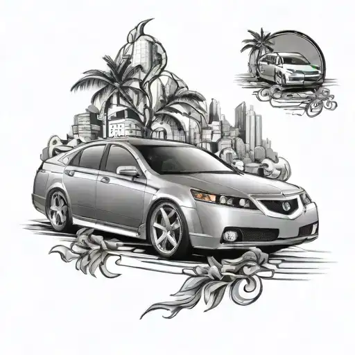 Design A Tattoo Showcasing The 2008 Acura Tl Type S In A Black And Grey Style