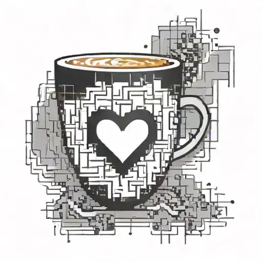 Combine A Latte Art Design With A Pixelated Heart Symbolizing Love For Technology