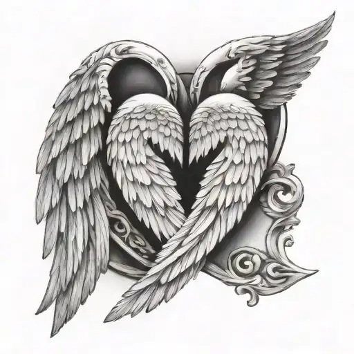An Elegant Tattoo Of Angel Wings Embracing A Pair Of Initials Representing A Husband And Wife