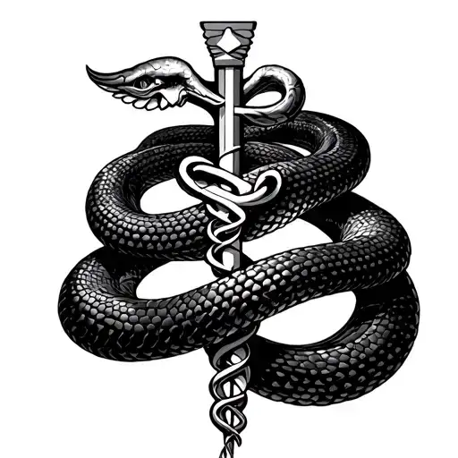 Snake Spiraling Up Cross Like The Caduceus