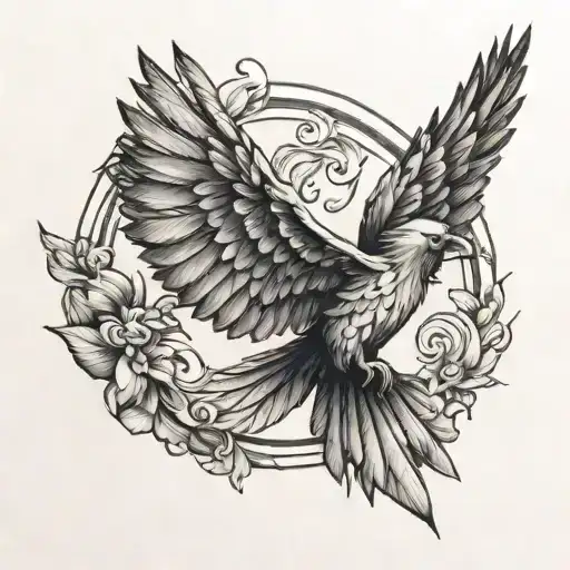 Fenix Bird Flying Away And A Small