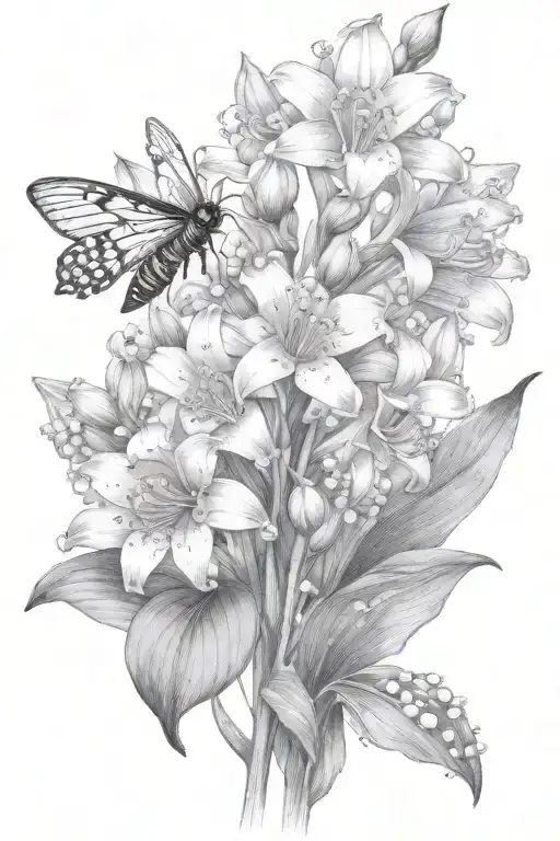 Lily Of The Valley Gladiolus Lotus Flowers Bloominwith Bee Flying Towards Living