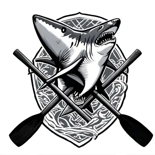 Shark And Crossed Rowing Oars Intertwined
