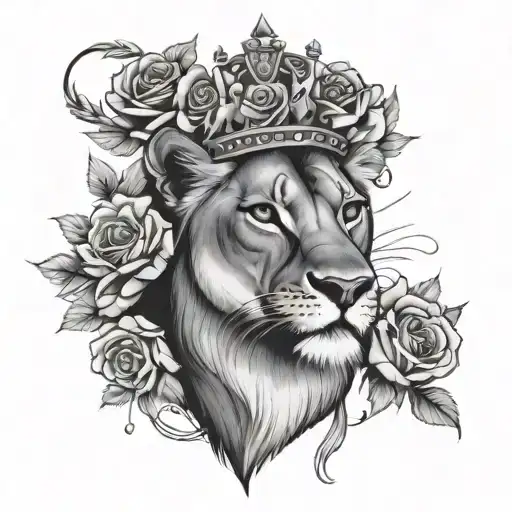 Lioness With Roses Around A Crown