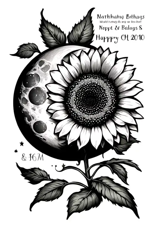 Moon And Sunflower With Birthdate Incorporated Within
