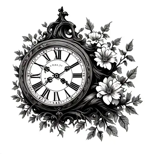 Roman Numeral Grandfather Clock Growing Roots With Flowers
