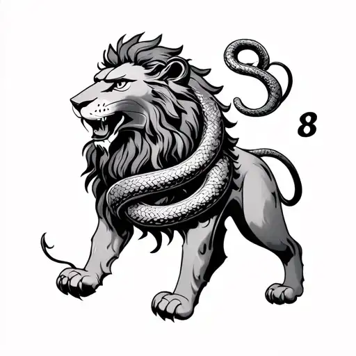 Scarred Lion With A Snake Wrapped And Number 8