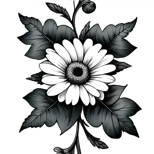 White Daisy And Clover Leaf Intertwined