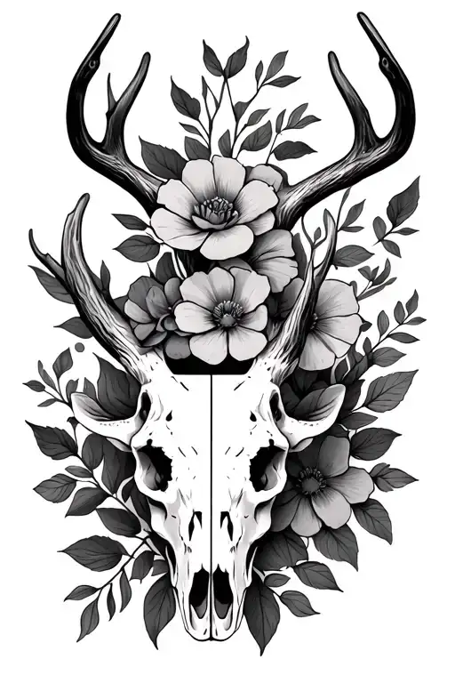 Realism Deer Skull With Slot Of Flowers