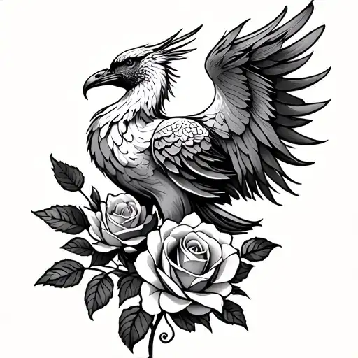 Phoenix And Honey Suckle With Rose On Back