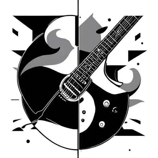 Half A Guitar Tattoo With Geometric Lines And Curves