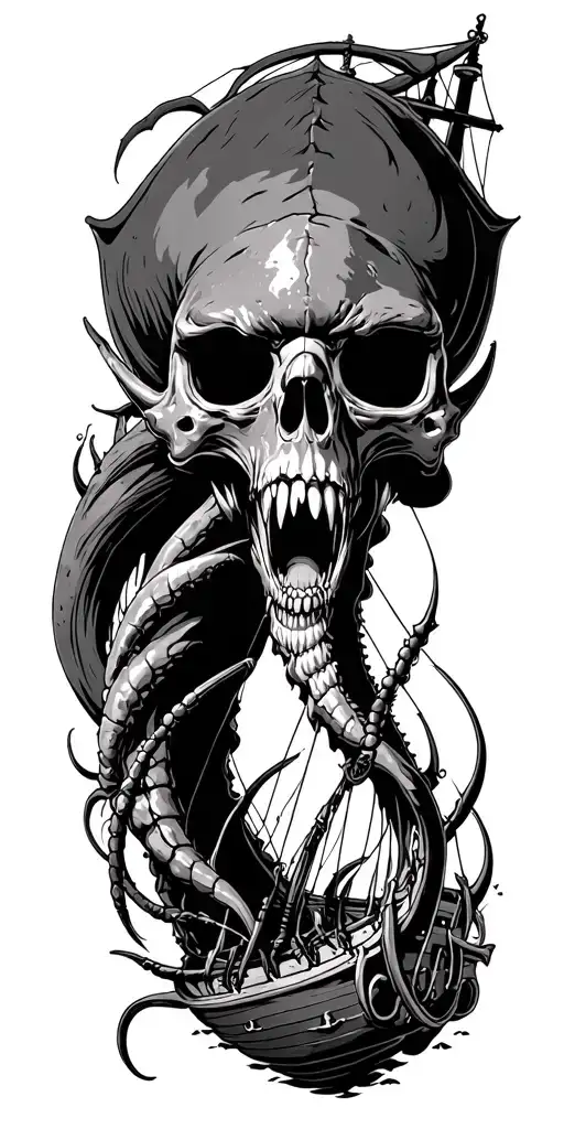 Deep Sea Creatures Under Water Pirate Ship