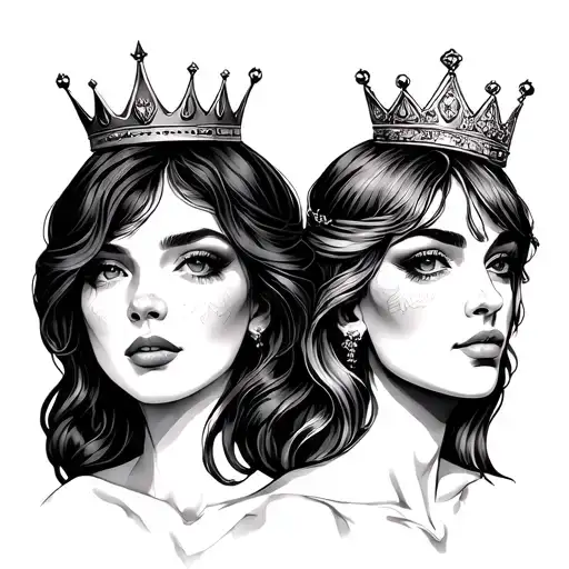 Gemini Two Women Outlining Of Their Face Wearing Two Different Crowns Minimalist